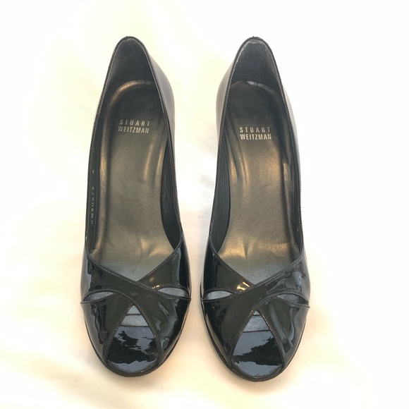 Stuart Weitzman Patent Leather Open Toed Heels - Picture 1 of 6